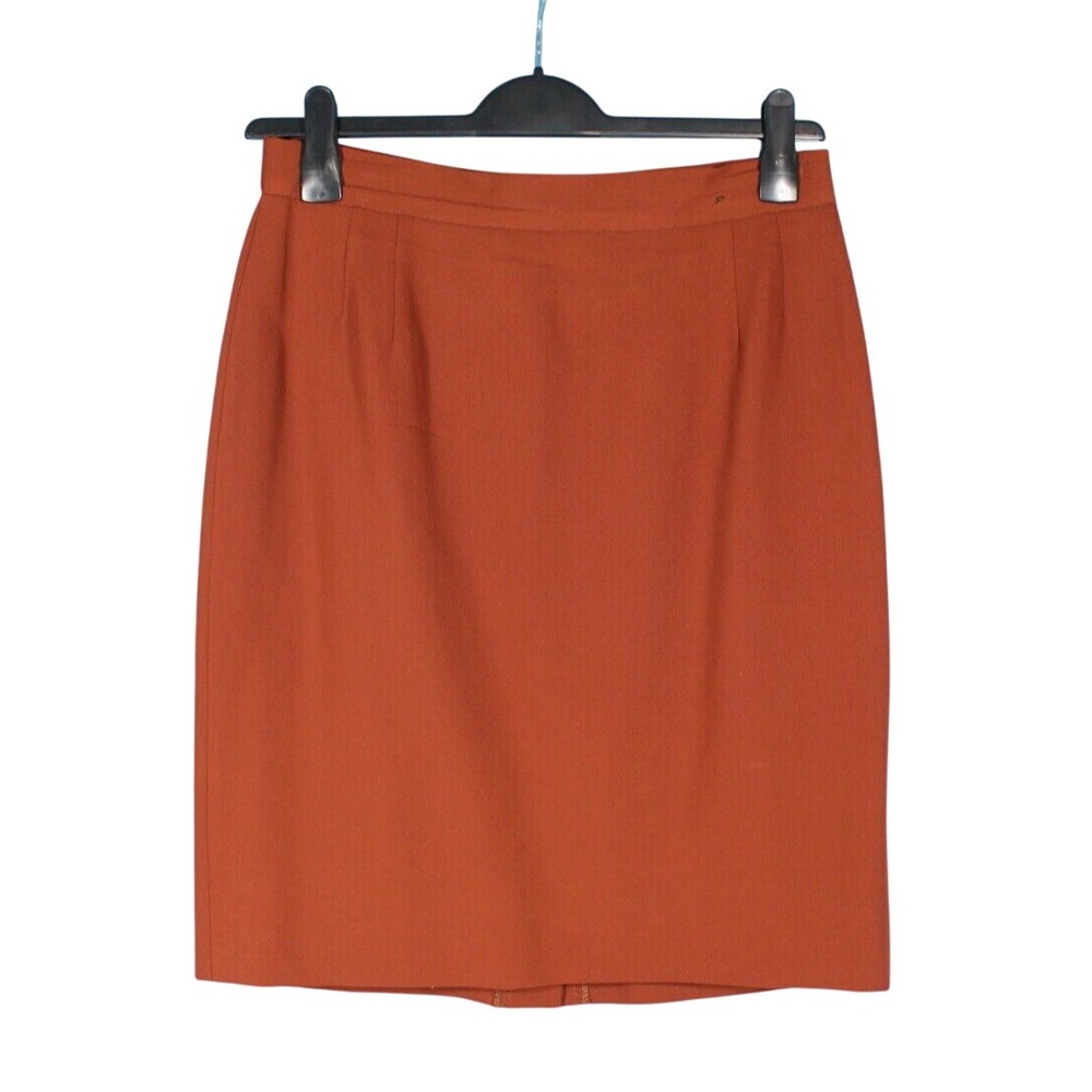 VTG ESCADA Cognac Brown WOOL Zip/Button DARTED Straight/Pencil Skirt 44,US-12